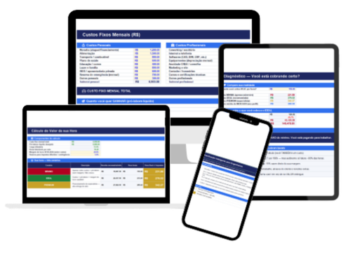 Planilha em notebook, tablet e celular